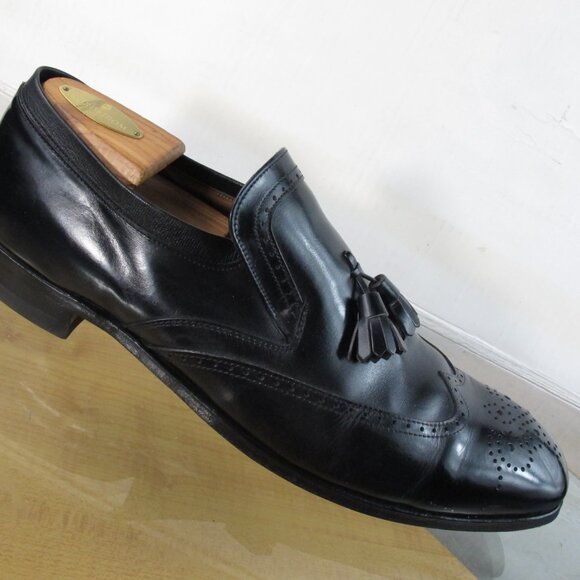 Nettleton Vintage Loafers Black Leather Wing Tip Tasseled Shoes Size 13 AA - Picture 3 of 9